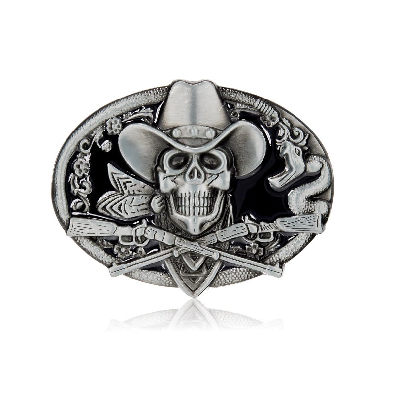 YOQUCOL Ghost Skeleton Skull Belt Buckle for Men American Native Western Cowboy Belt Buckle Black Enamel - Image 1